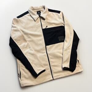H&M Regular Fit Fleece Jacket Mens L Cream Black Full Zip Outdoor